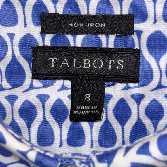 Talbots Blue and White Geometric Non Iron Button Down Shirt Size 8 - Picture 3 of 9